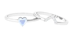 Heart Shape Moonstone Solitaire Ring Set with Diamond