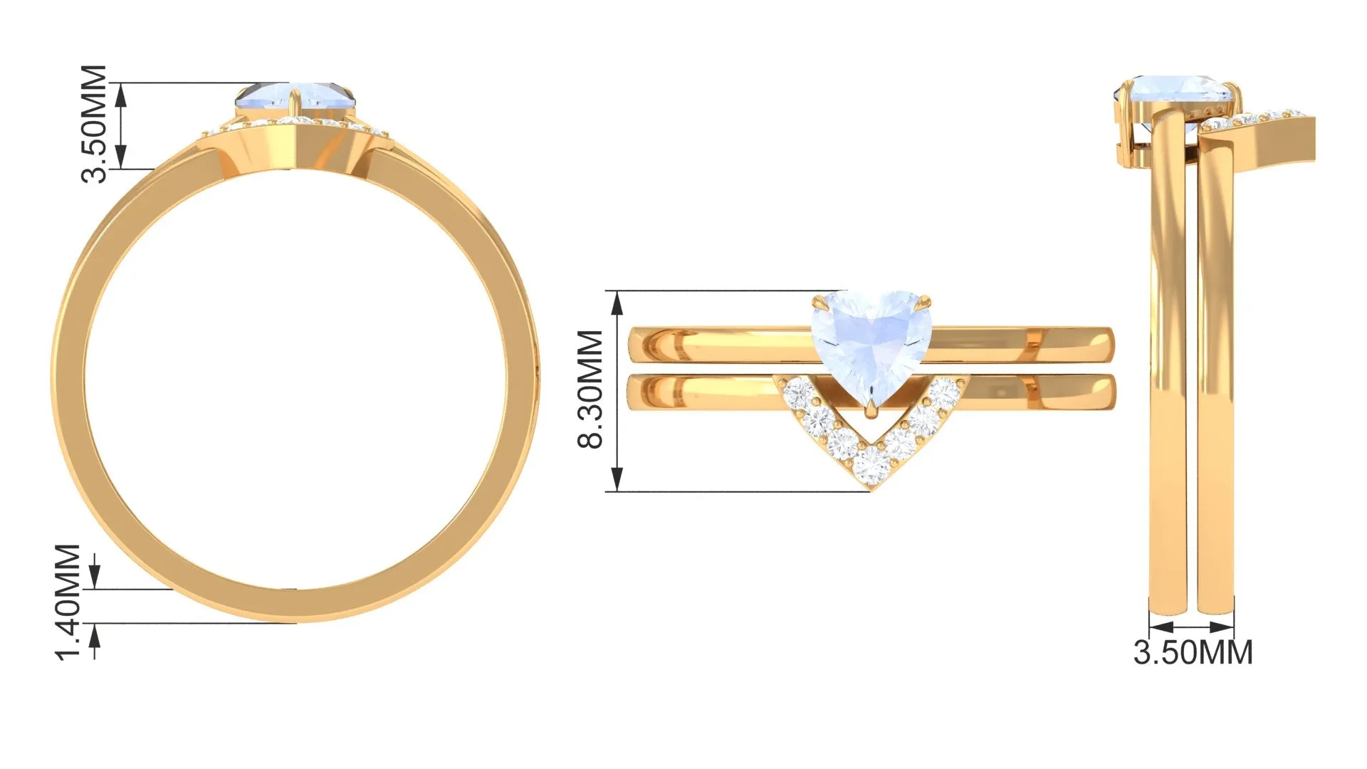 Heart Shape Moonstone Solitaire Ring Set with Diamond