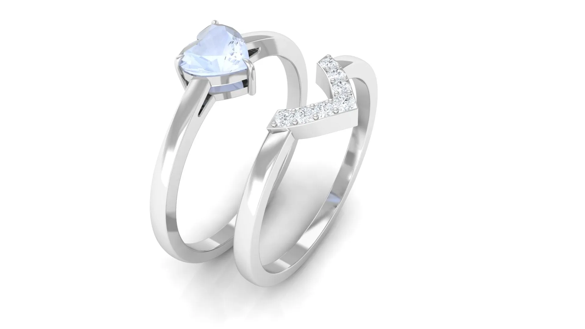 Heart Shape Moonstone Solitaire Ring Set with Diamond
