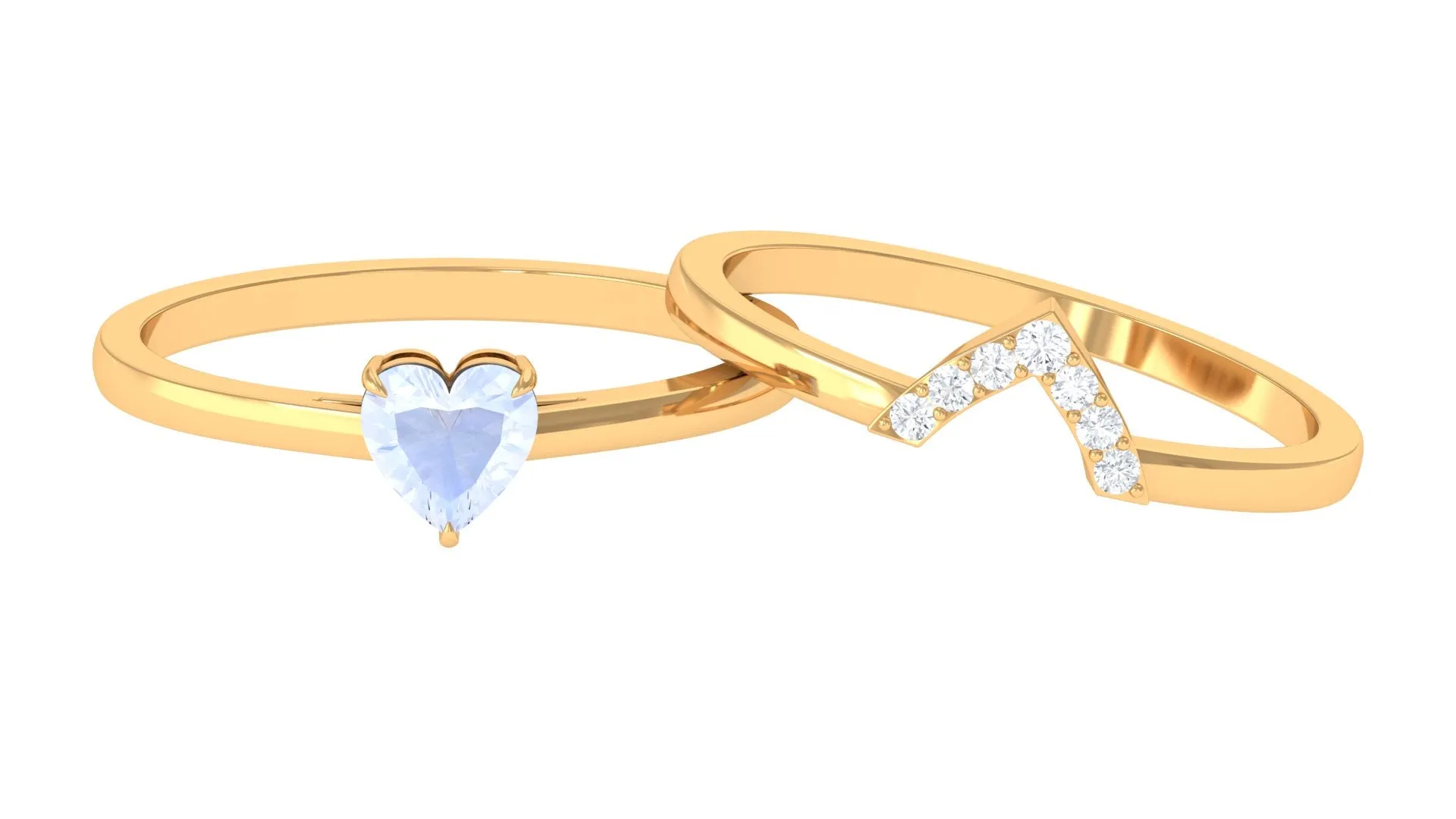 Heart Shape Moonstone Solitaire Ring Set with Diamond