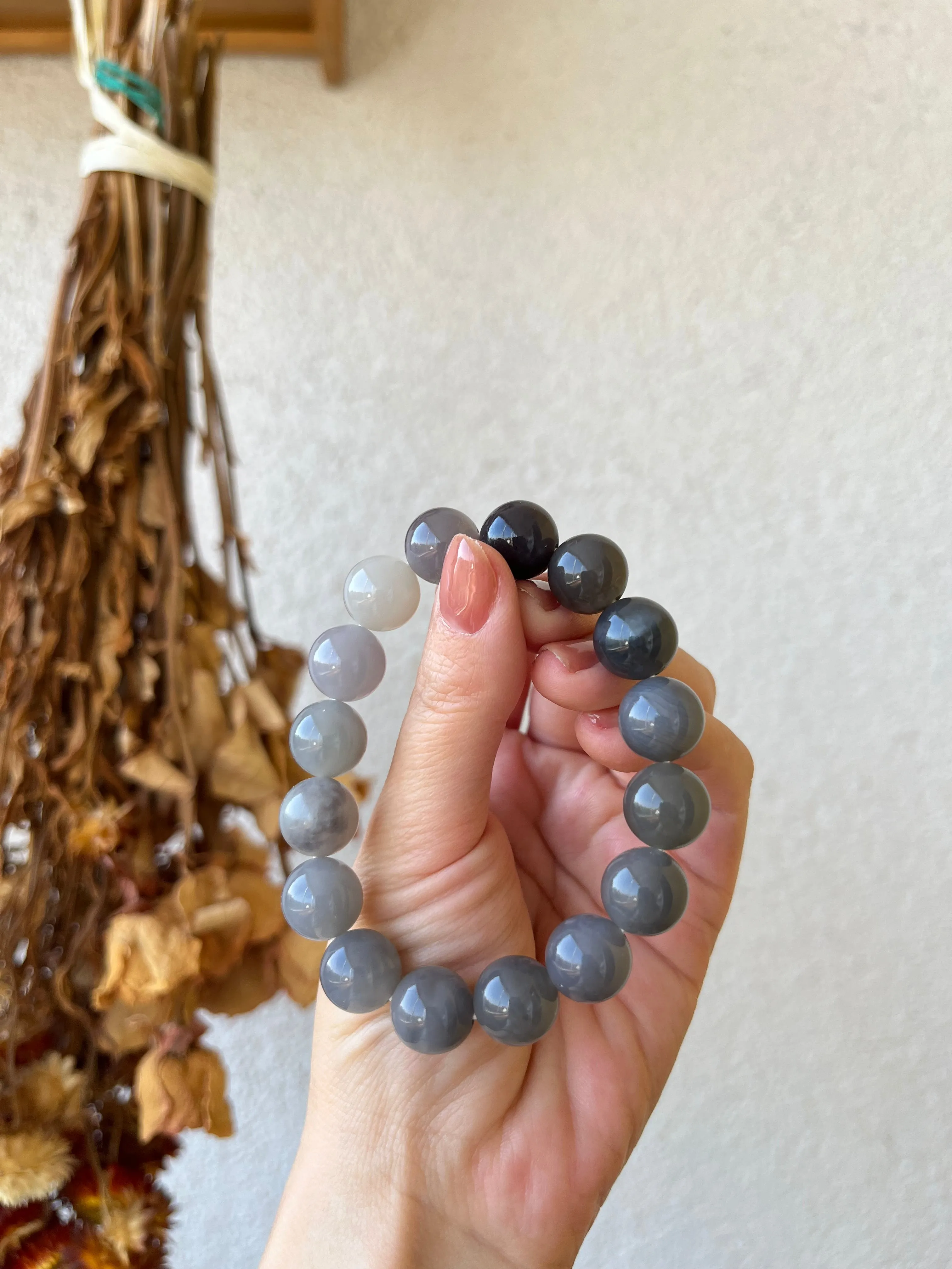 Hetian Jade Smoky Purple Gradient Beaded (12mm) Bracelet