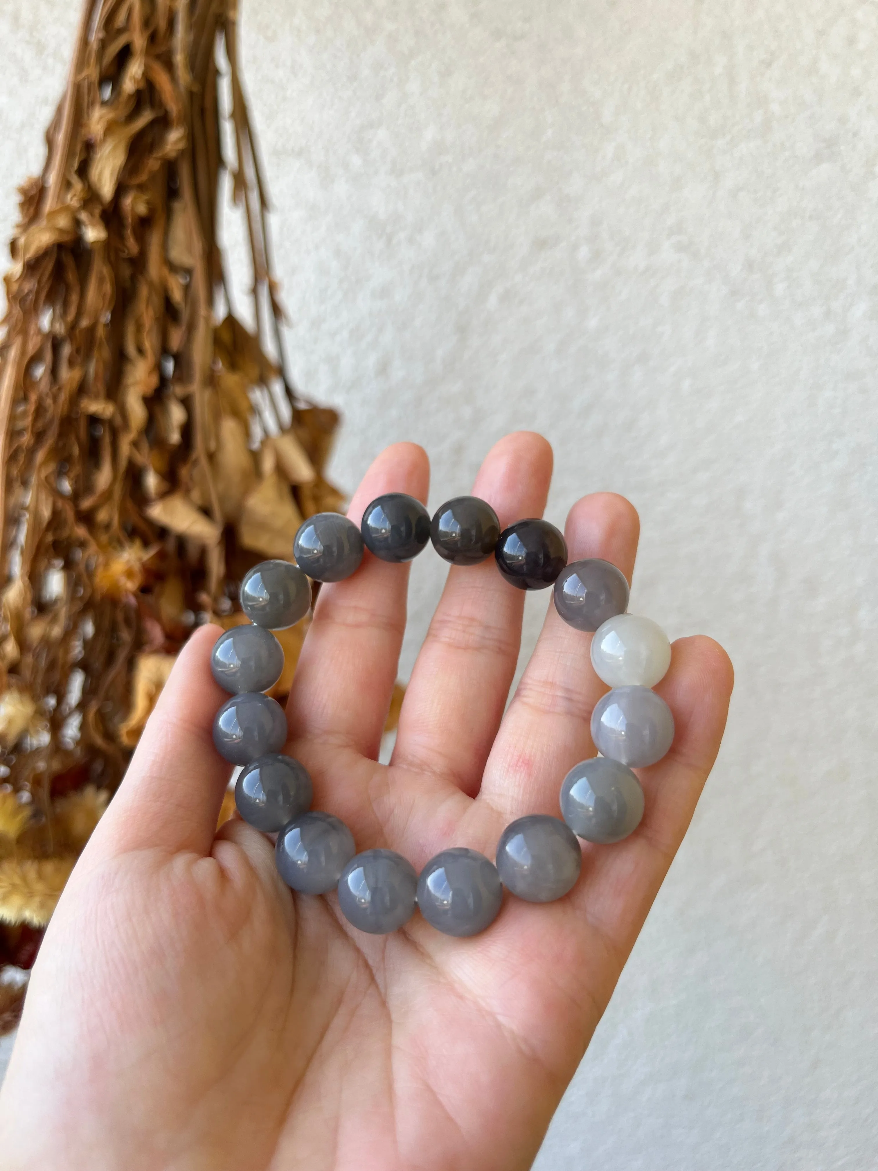 Hetian Jade Smoky Purple Gradient Beaded (12mm) Bracelet