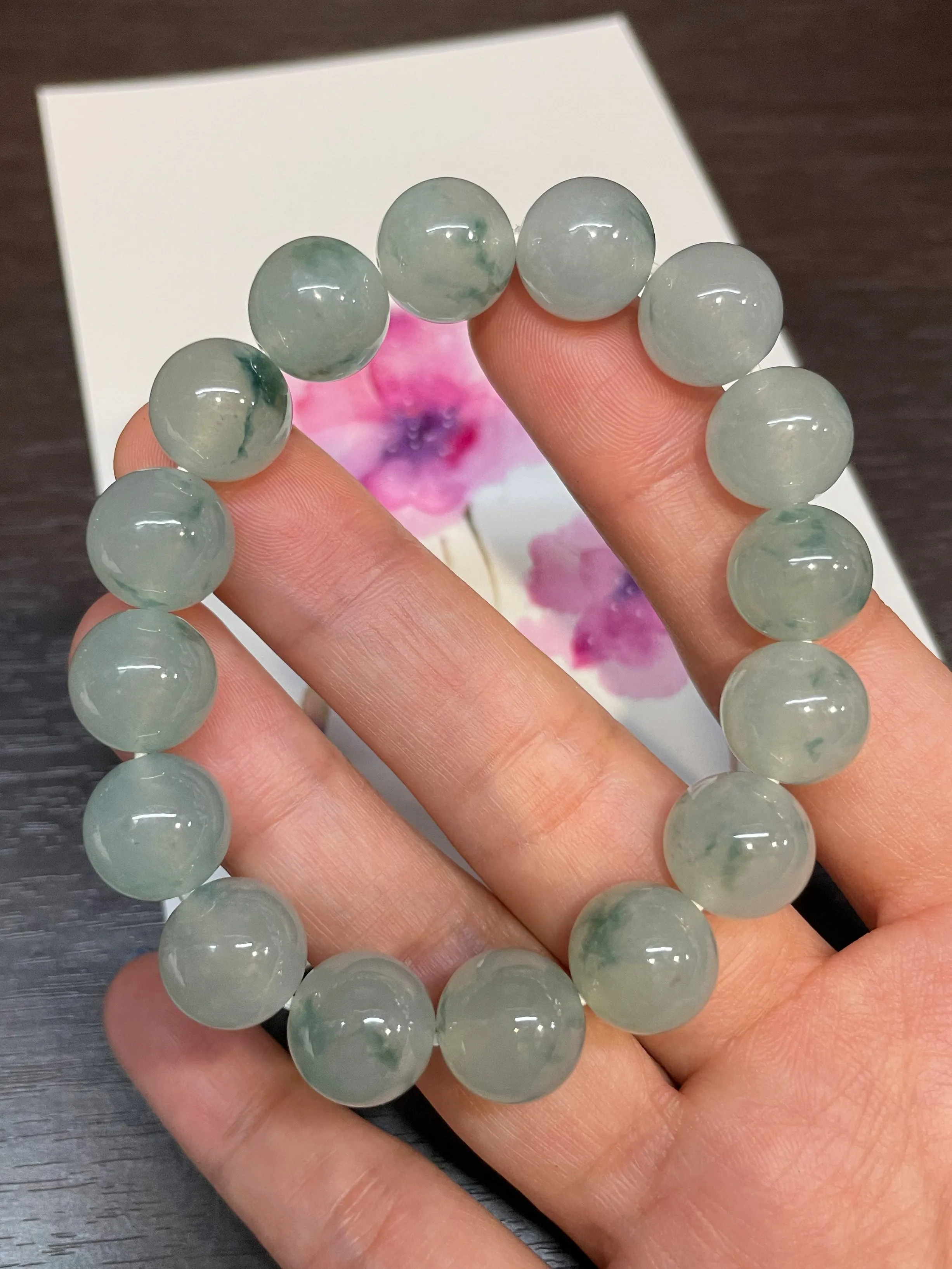 Icy Bluish Green Jadeite Bracelet - Round Beads (NJBA015)