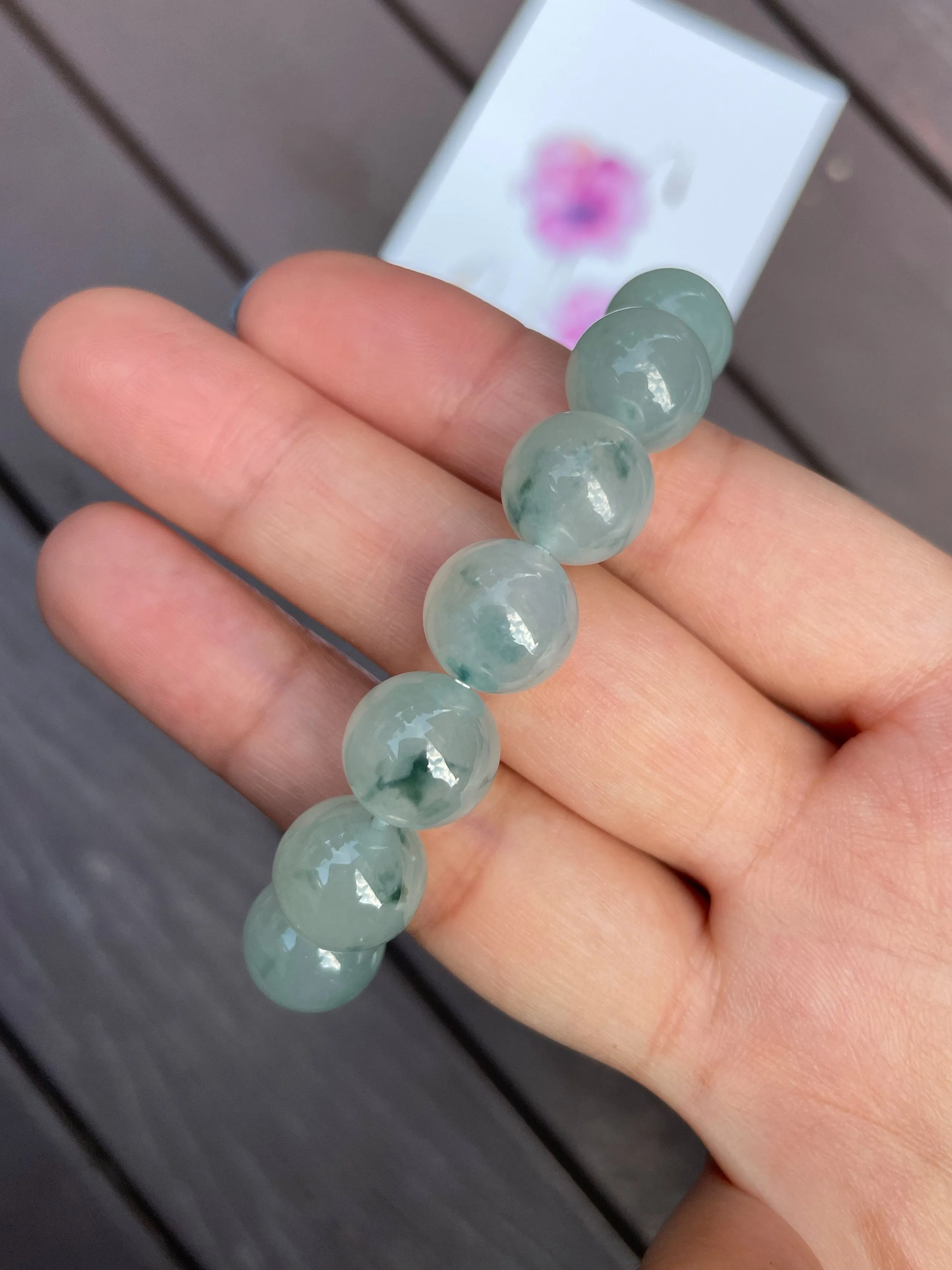 Icy Bluish Green Jadeite Bracelet - Round Beads (NJBA015)