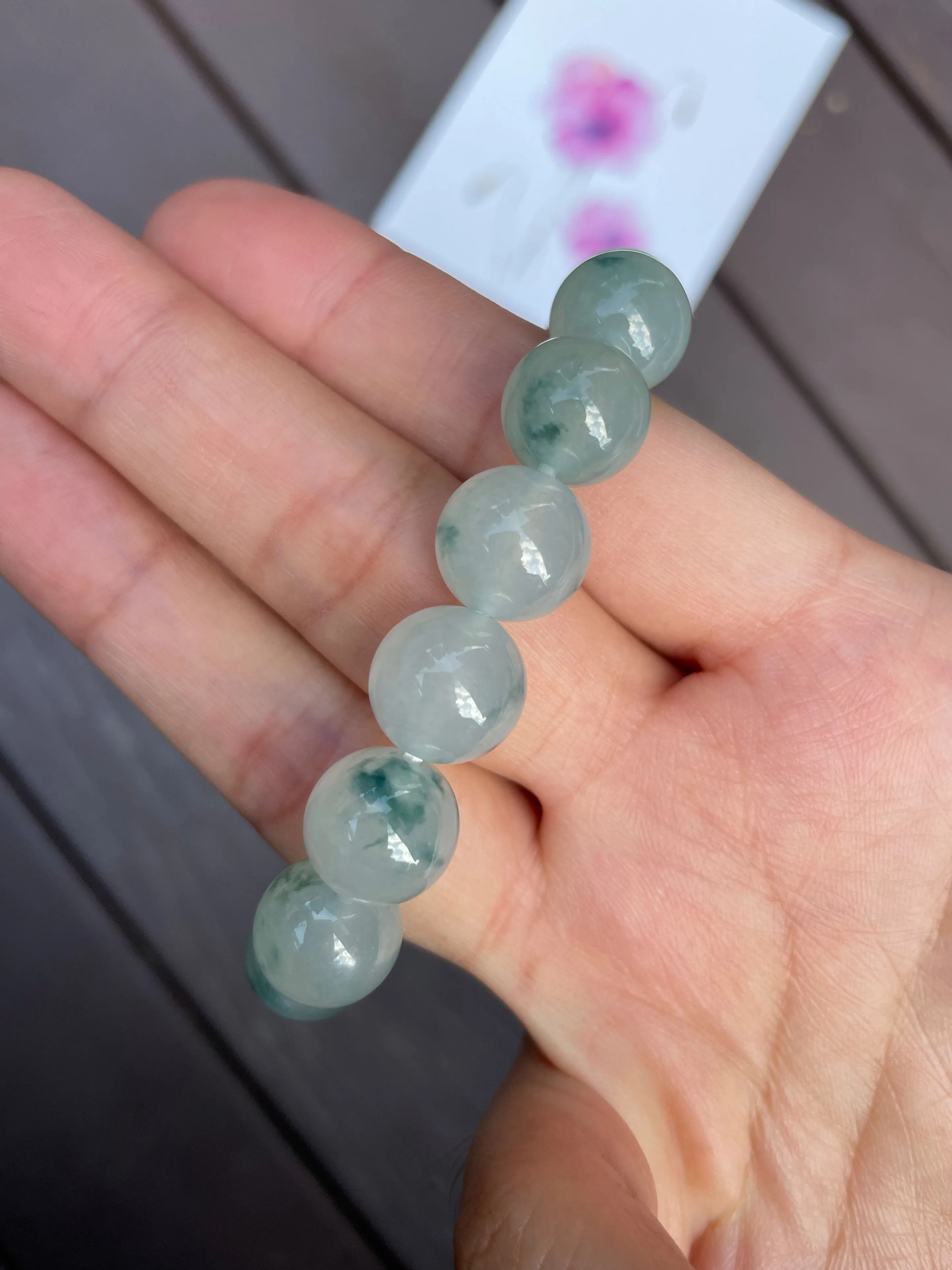 Icy Bluish Green Jadeite Bracelet - Round Beads (NJBA015)