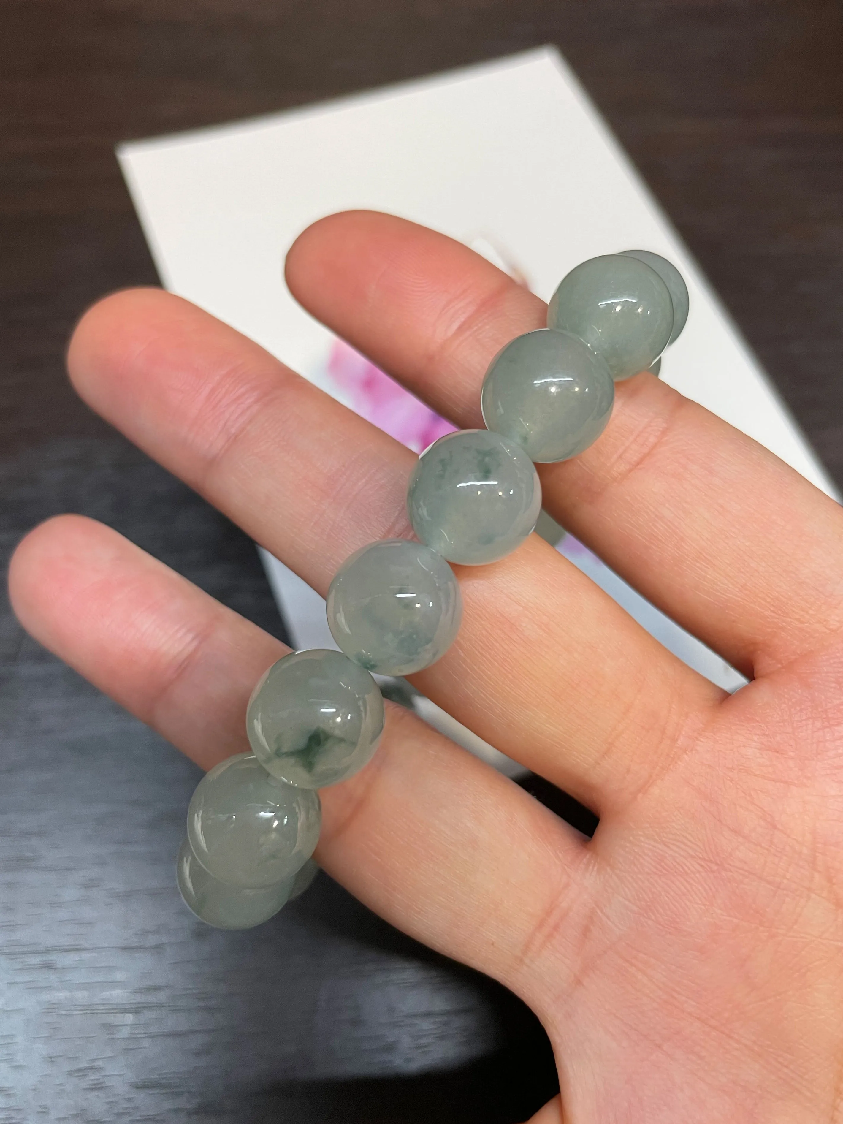 Icy Bluish Green Jadeite Bracelet - Round Beads (NJBA015)