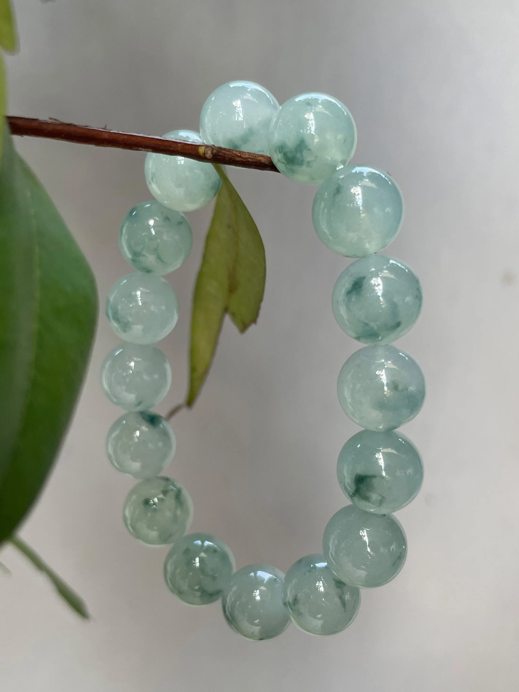 Icy Bluish Green Jadeite Bracelet - Round Beads (NJBA015)