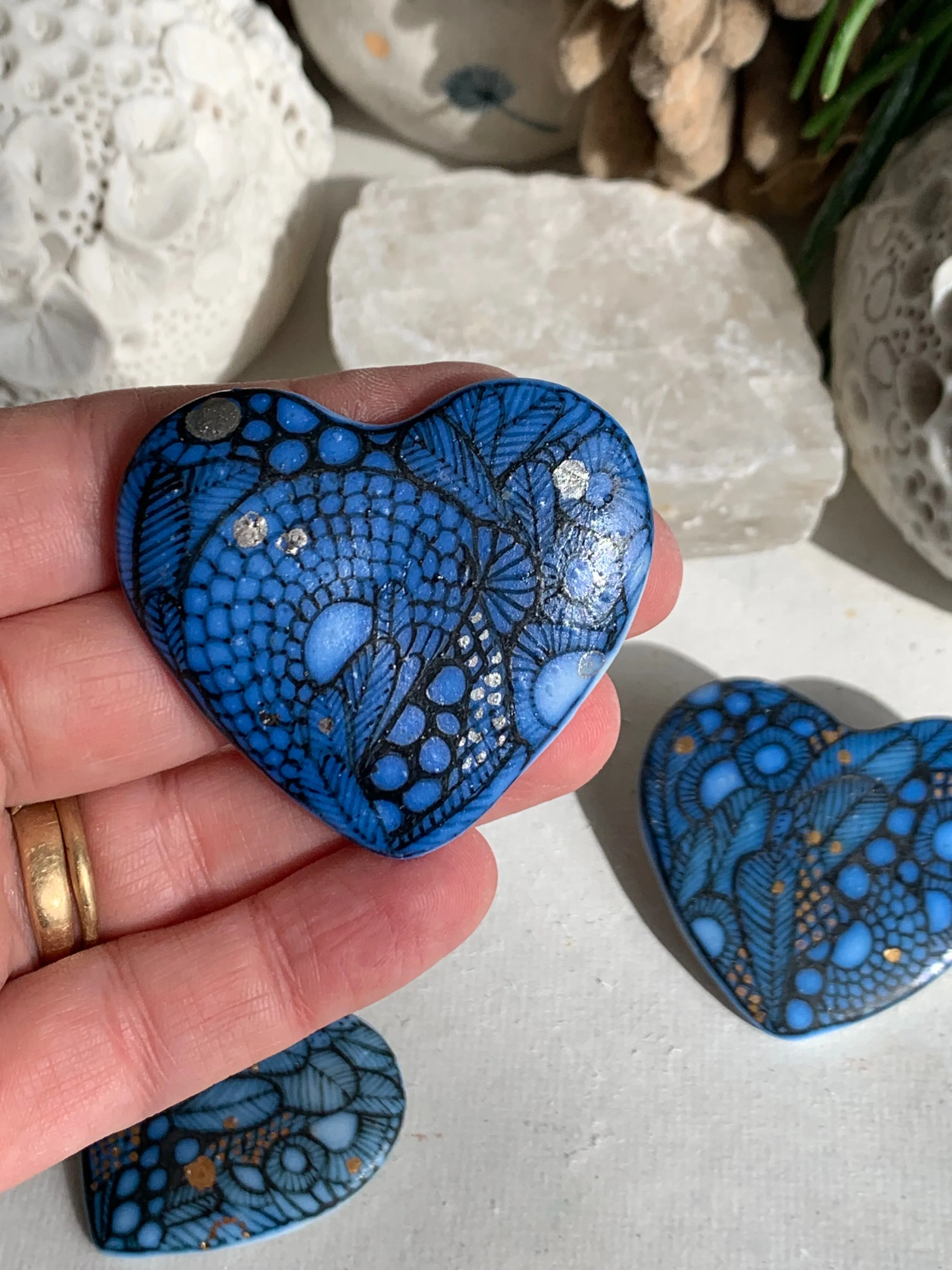 Indigo heart ‘seafoam’ brooch, choose one
