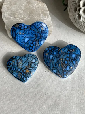 Indigo heart ‘seafoam’ brooch, choose one