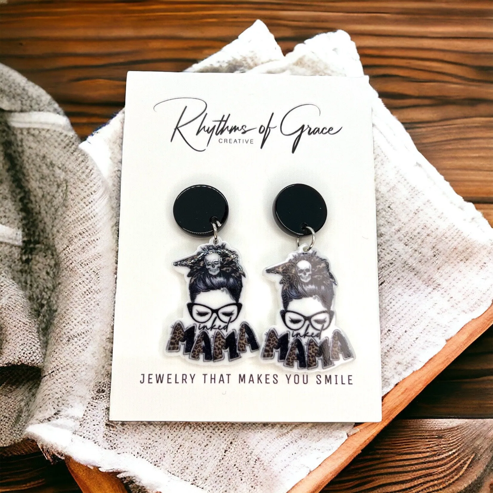 Inked Mama Earrings - Handmade Earrings, Baby Shower, New Mom, Mother’s Day, Mom Earrings, Momma Earrings, Tatted Mom, Messy Bun, Tattoo