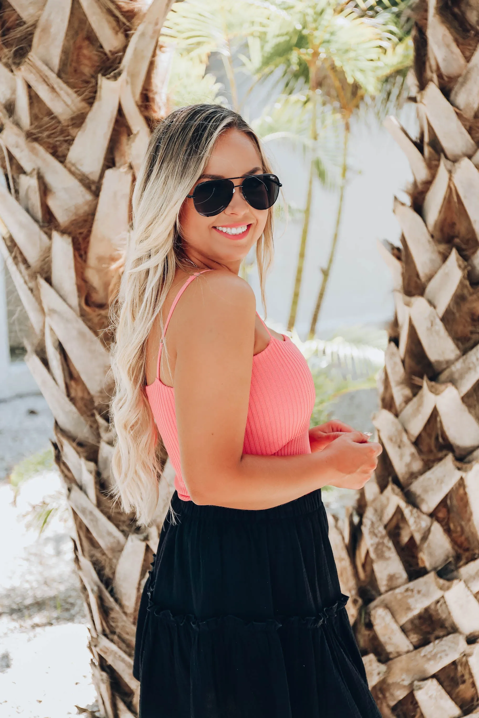 Jacey Ribbed Knit Cami - Coral