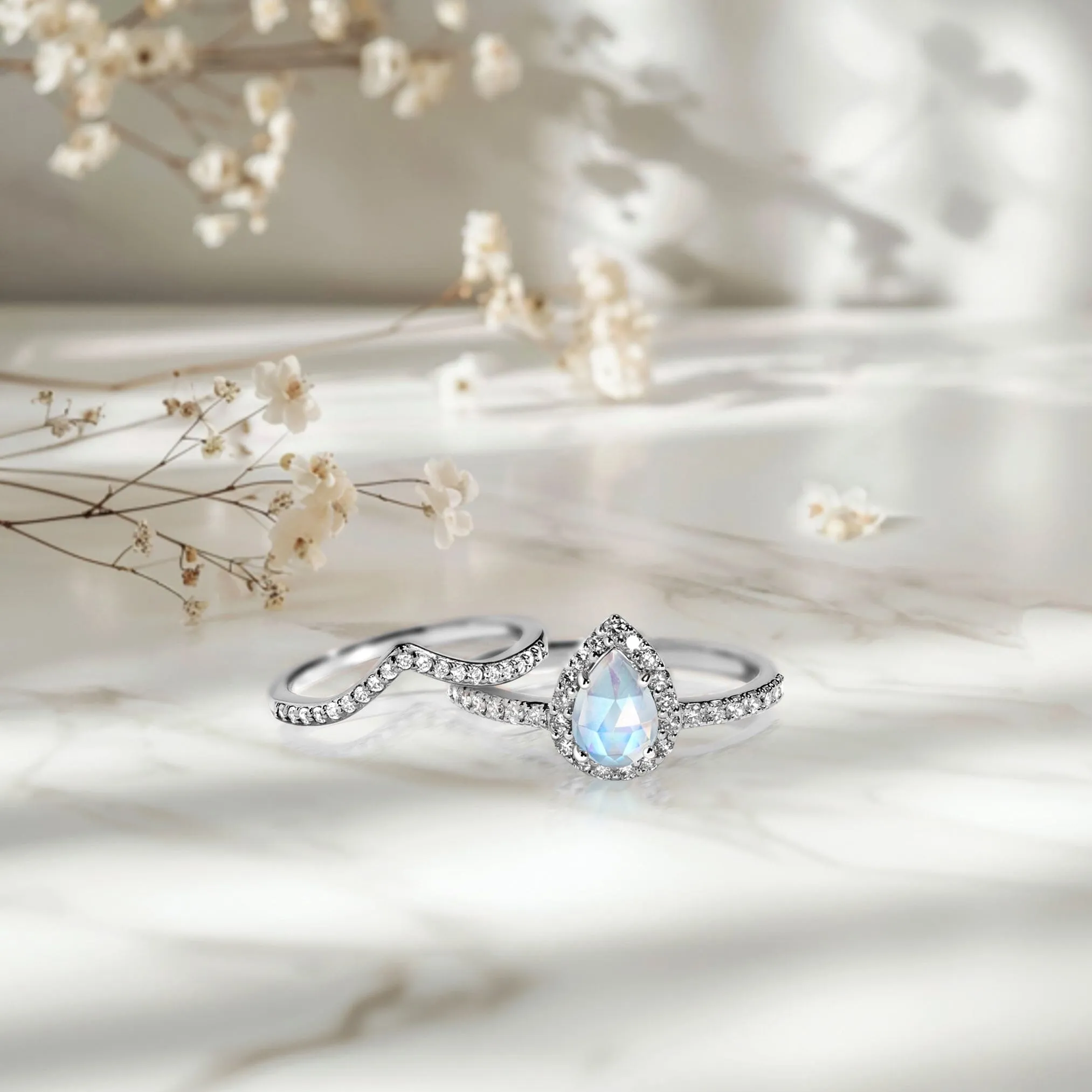 Lab Diamond Tear of Joy Ring & Bonding Arc Band