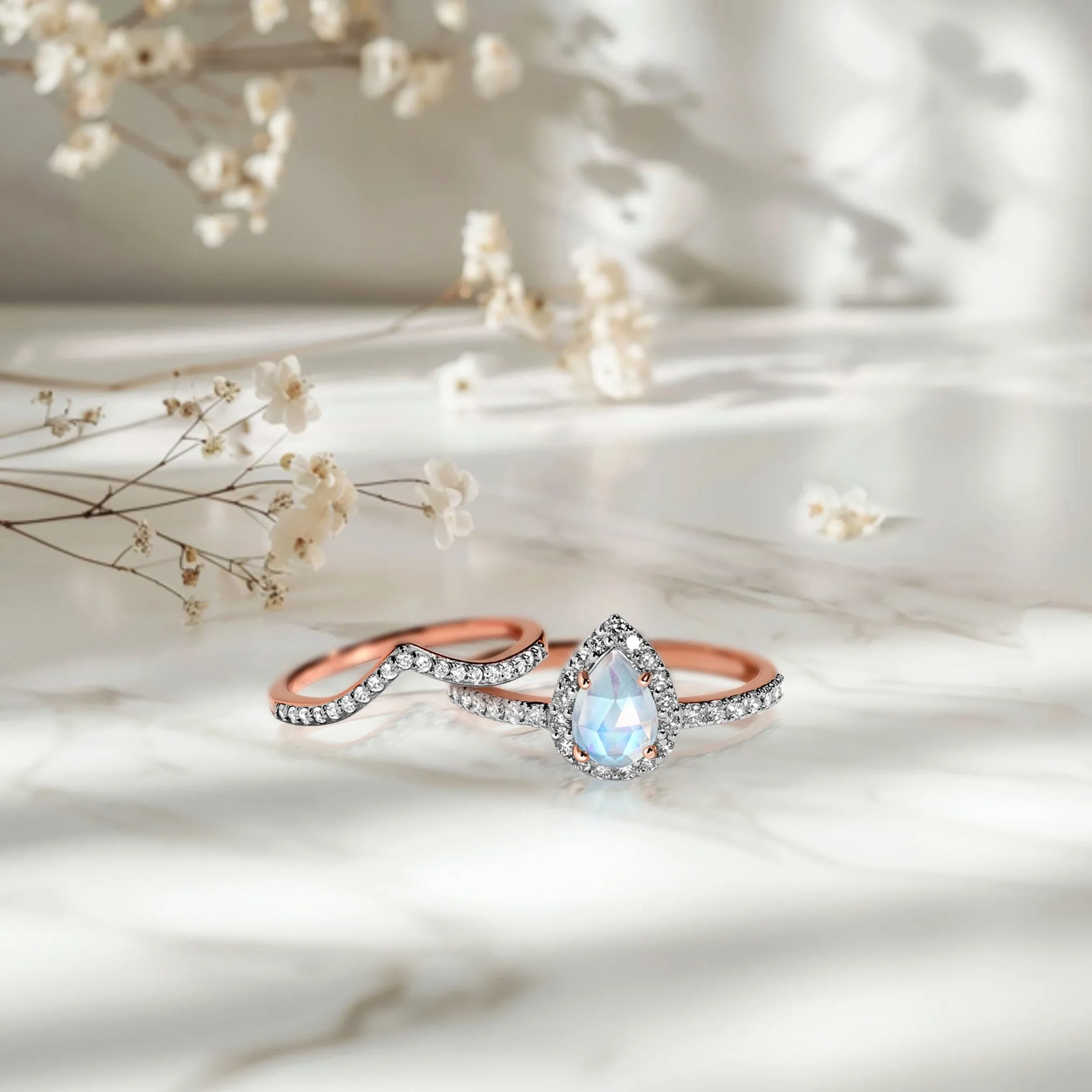 Lab Diamond Tear of Joy Ring & Bonding Arc Band
