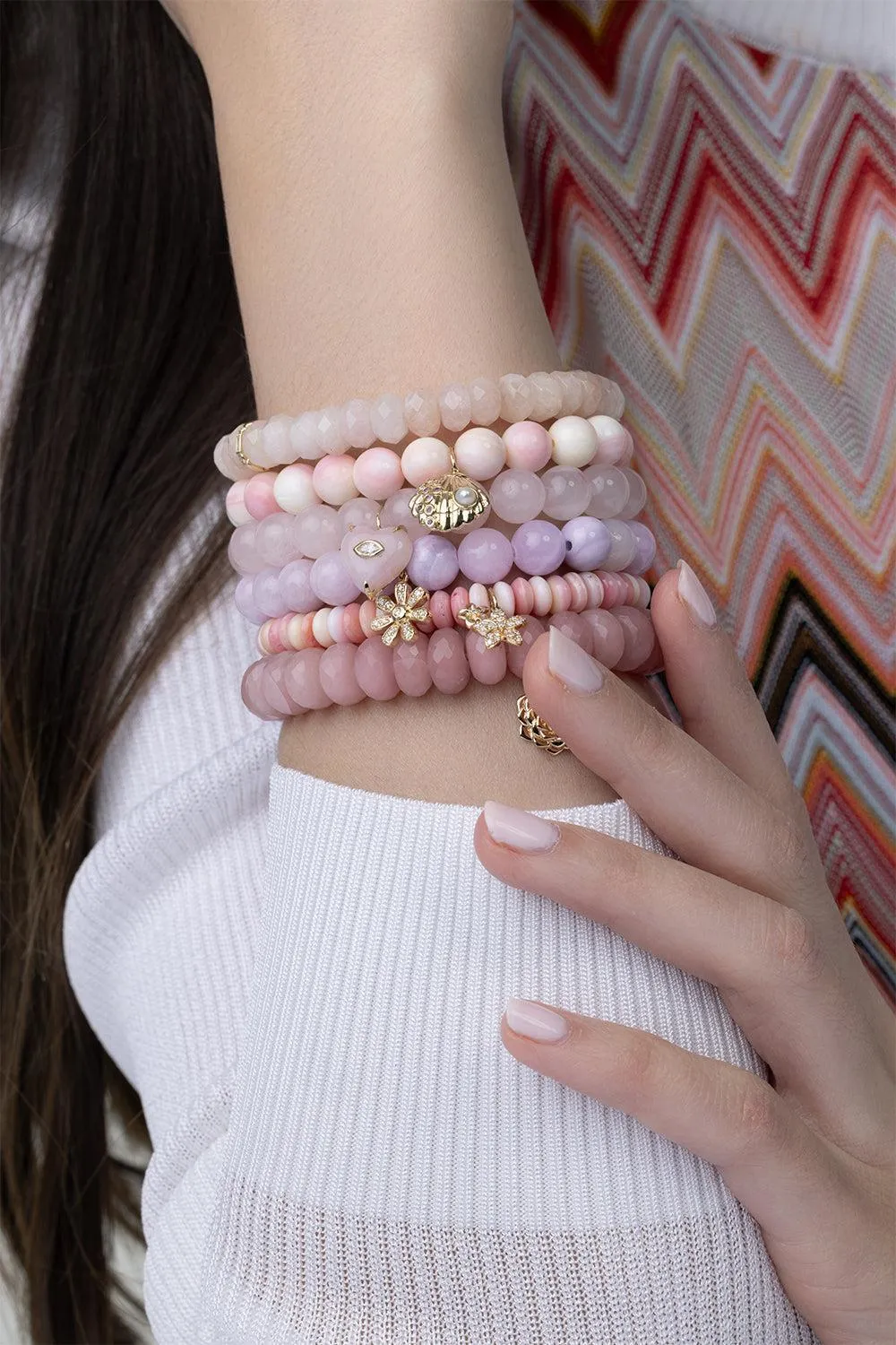 Large Flower Lavender Jade Charm Bracelet