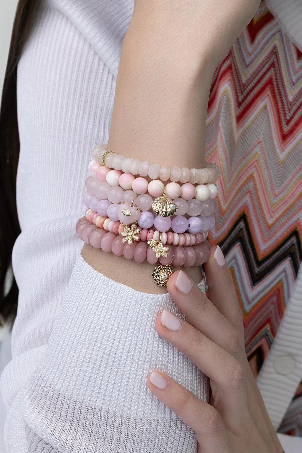 Large Flower Lavender Jade Charm Bracelet