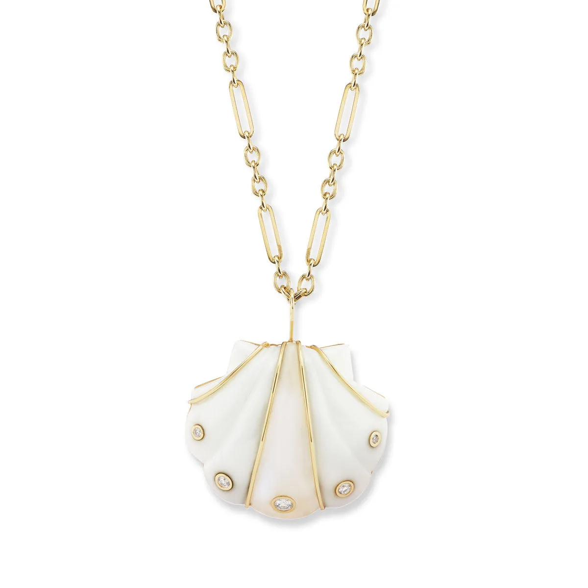 Large Stone Shell Pendant with White Agate & Moonstone