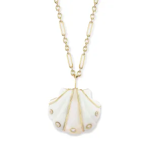 Large Stone Shell Pendant with White Agate & Moonstone