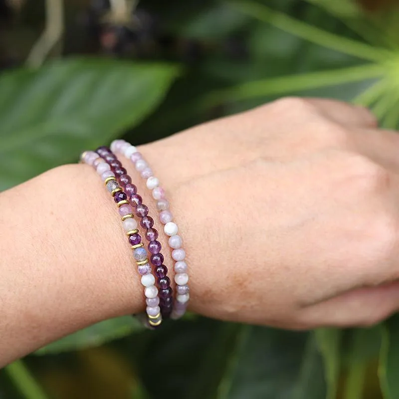 Lepidolite Amethyst and Labradorite Delicate Bracelet Set