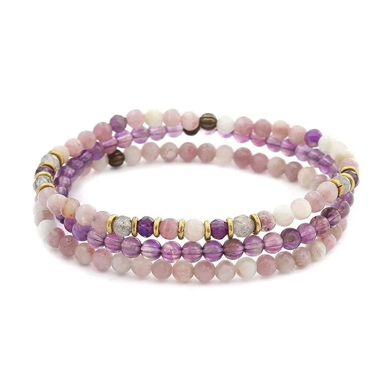 Lepidolite Amethyst and Labradorite Delicate Bracelet Set