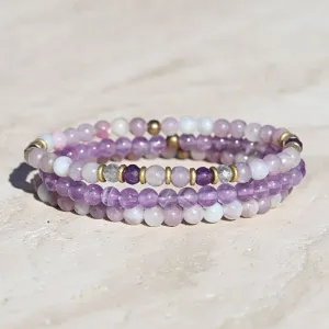 Lepidolite Amethyst and Labradorite Delicate Bracelet Set