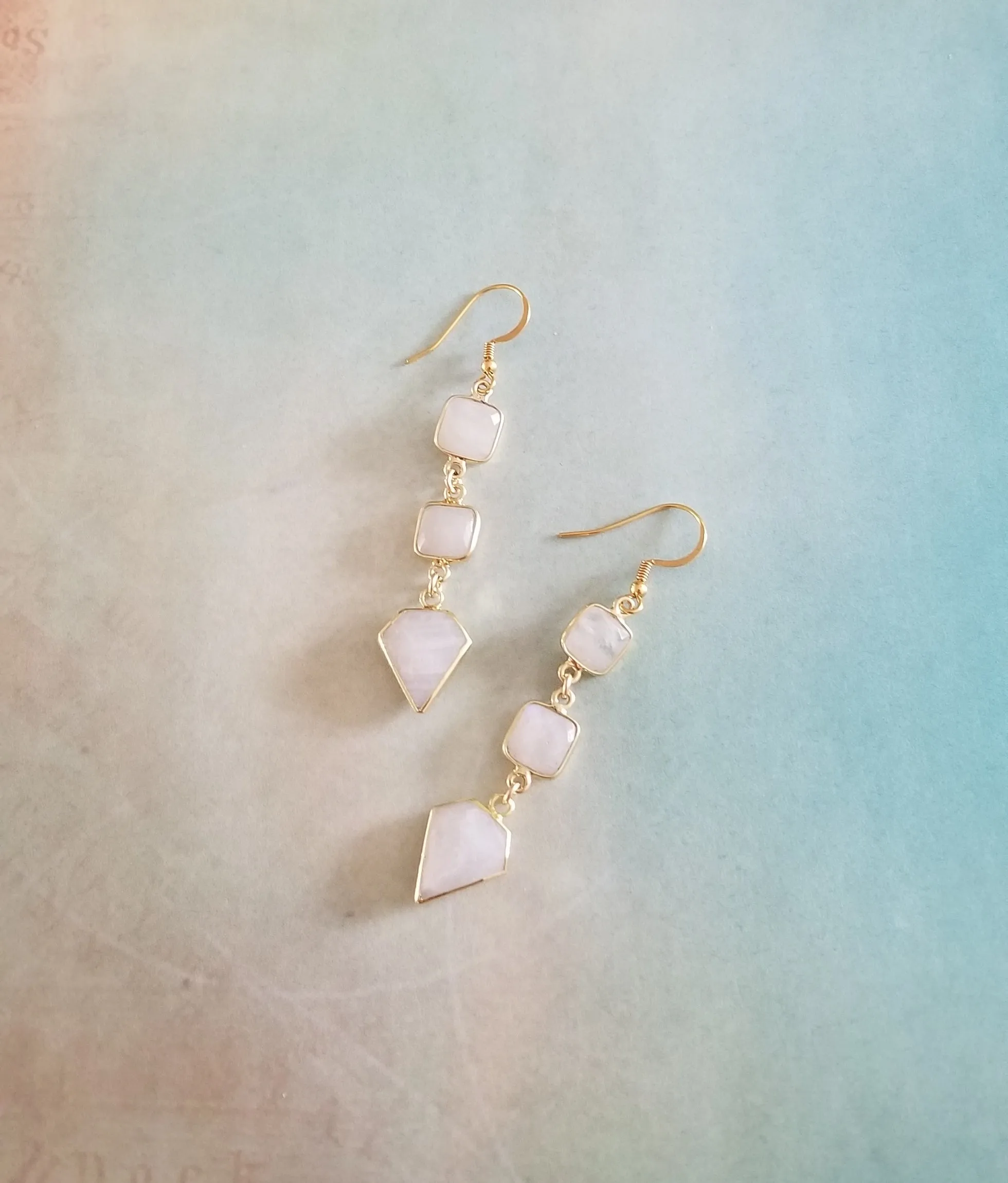 Long Gold Moonstone Earrings