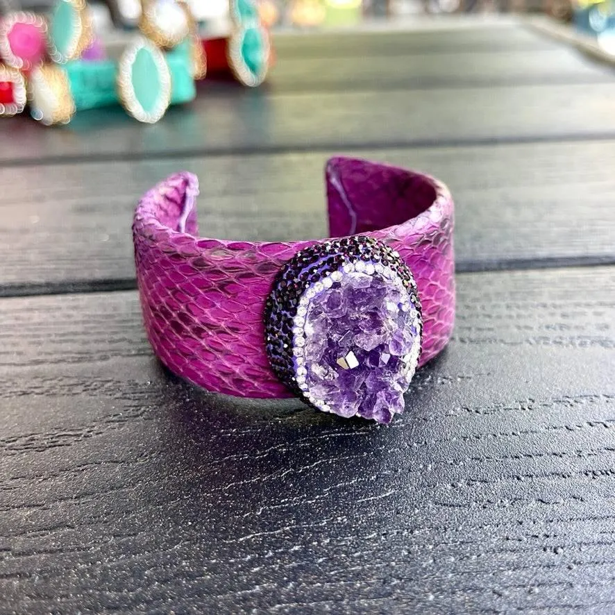Luxury Dark Purple Raw Amethyst Cuff Bracelet