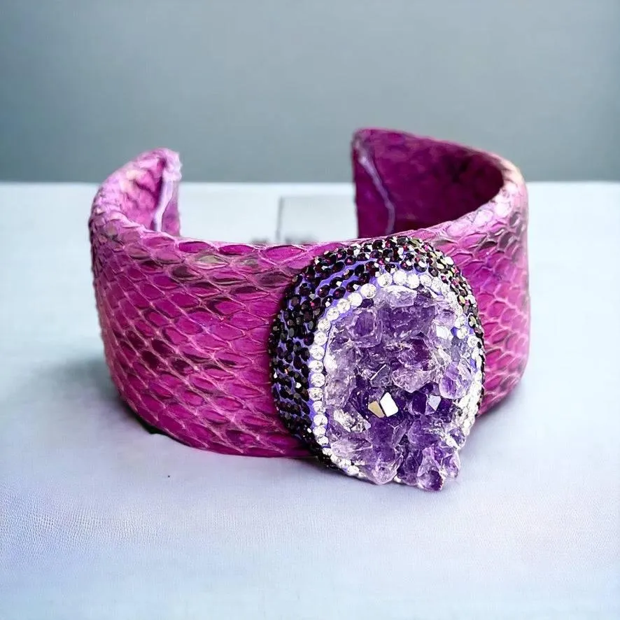 Luxury Dark Purple Raw Amethyst Cuff Bracelet