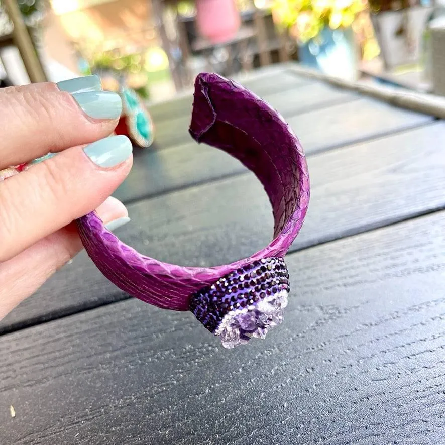 Luxury Dark Purple Raw Amethyst Cuff Bracelet