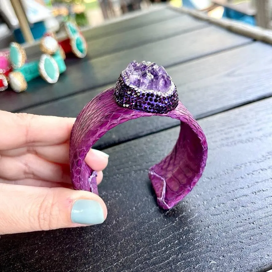 Luxury Dark Purple Raw Amethyst Cuff Bracelet