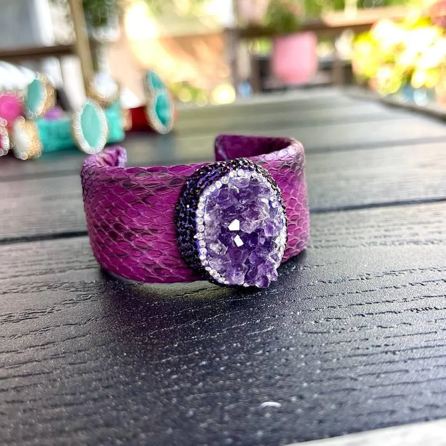 Luxury Dark Purple Raw Amethyst Cuff Bracelet