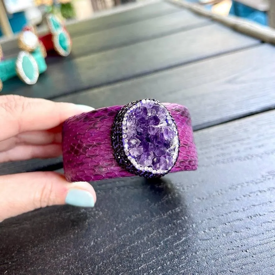 Luxury Dark Purple Raw Amethyst Cuff Bracelet