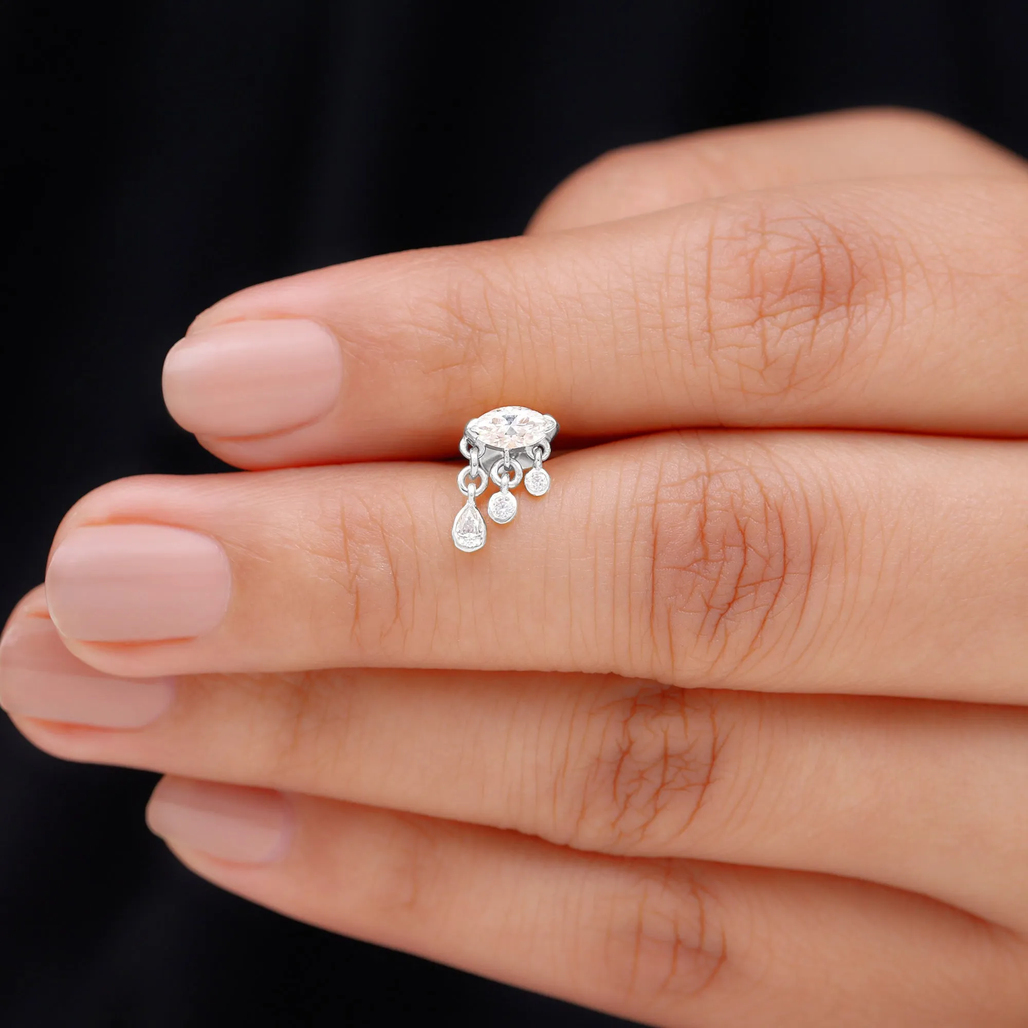 Marquise Cut Moissanite Cartilage Dangle Earring in Gold