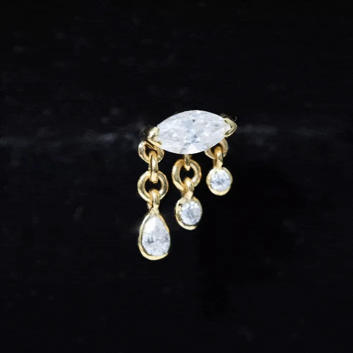 Marquise Cut Moissanite Cartilage Dangle Earring in Gold