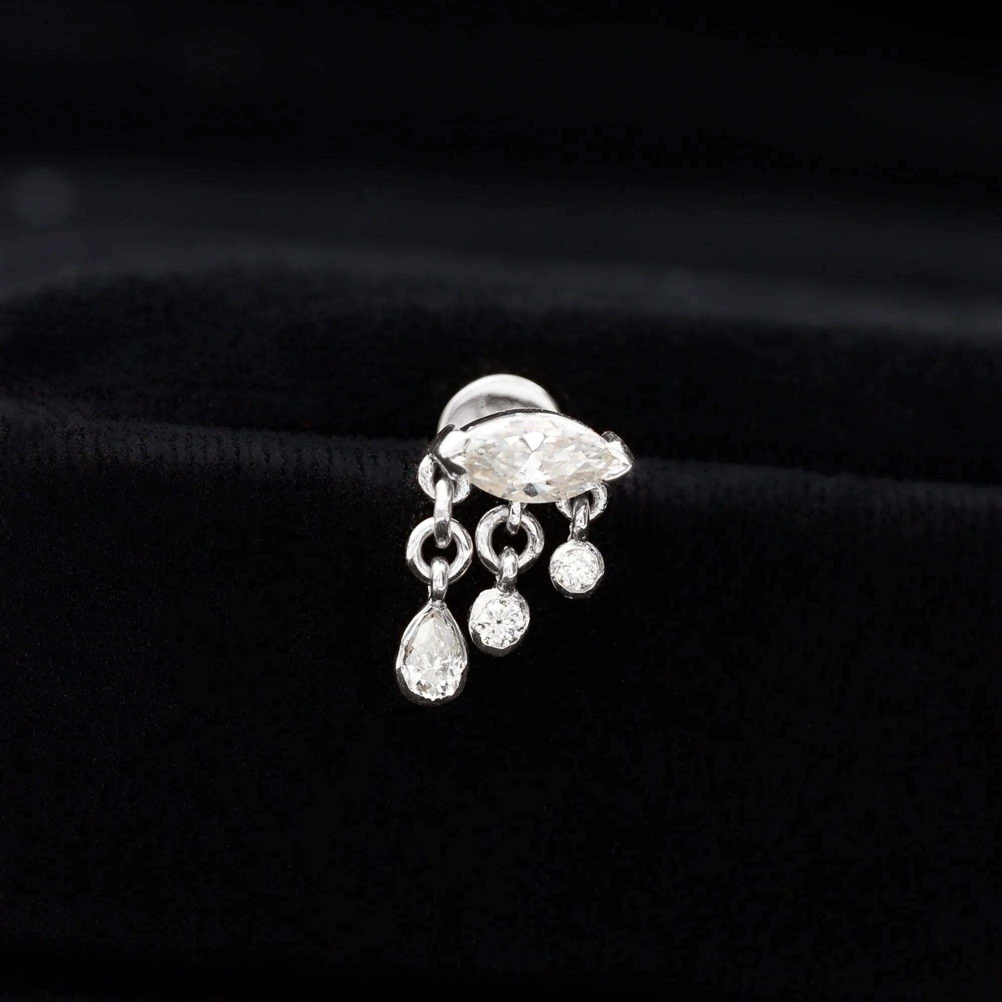 Marquise Cut Moissanite Cartilage Dangle Earring in Gold
