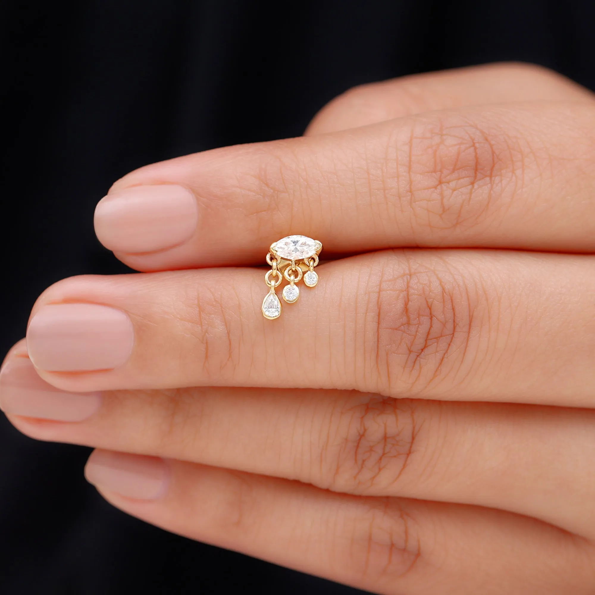 Marquise Cut Moissanite Cartilage Dangle Earring in Gold