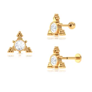 Moissanite Geometric Helix Earring with Gold Beads