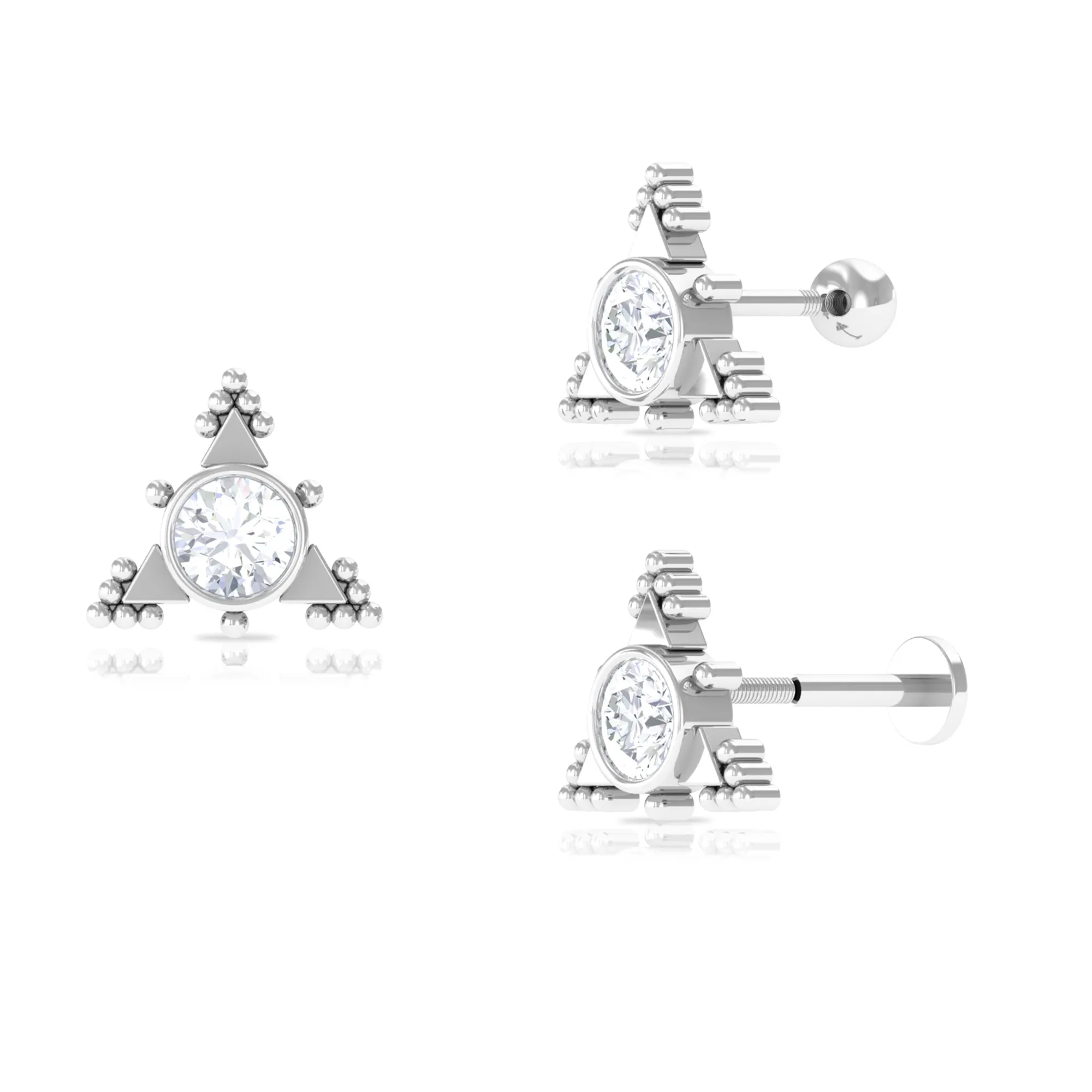 Moissanite Geometric Helix Earring with Gold Beads