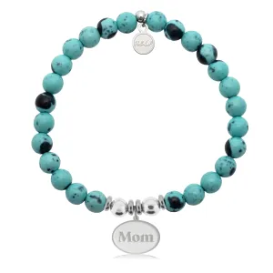 Mom Charm with Blue Zebra Jade Charity Bracelet
