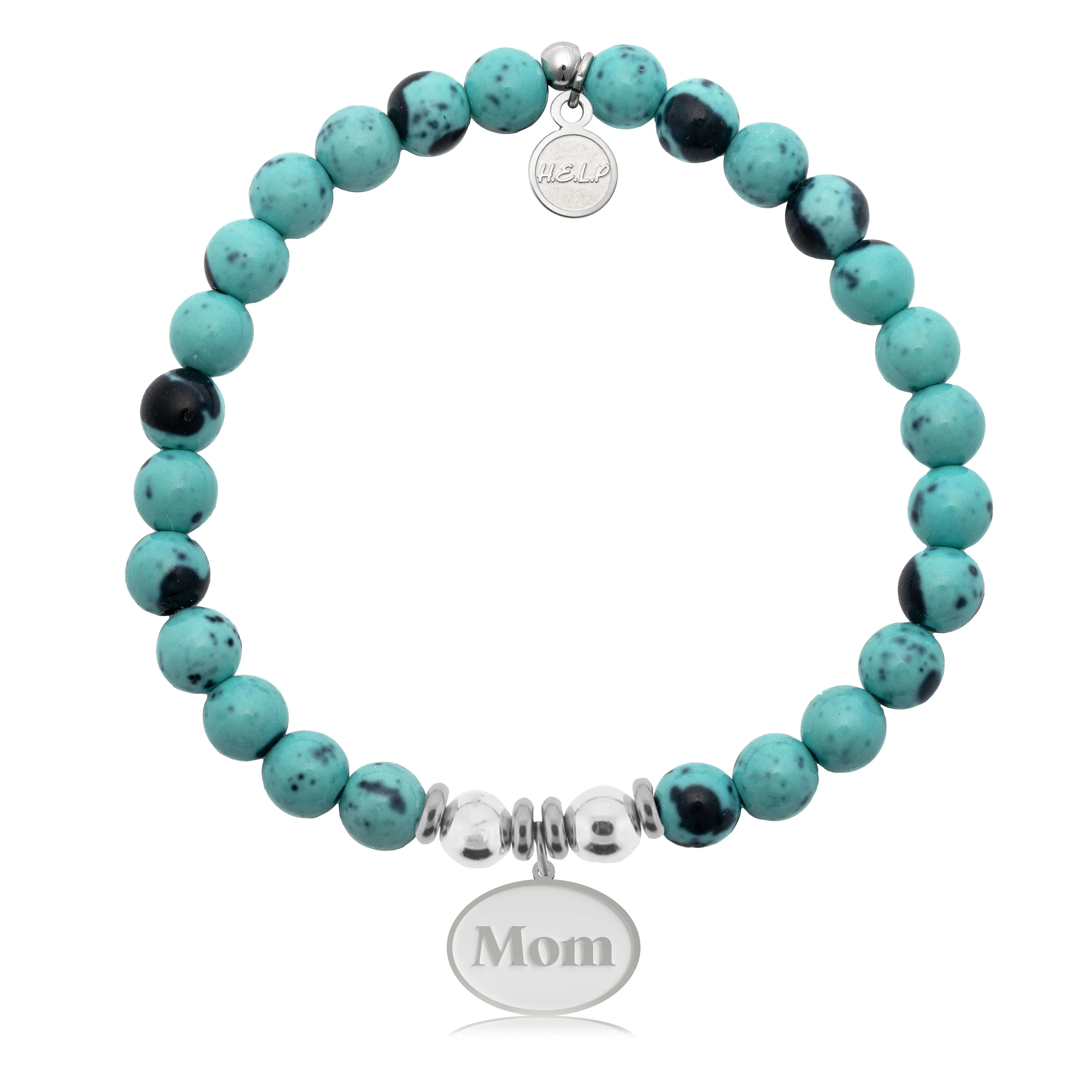 Mom Charm with Blue Zebra Jade Charity Bracelet