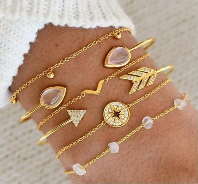 Moon Heart crystal Charm Bangle Bracelet