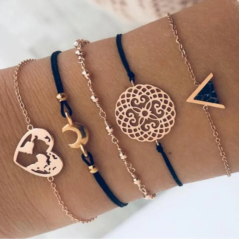 Moon Heart crystal Charm Bangle Bracelet
