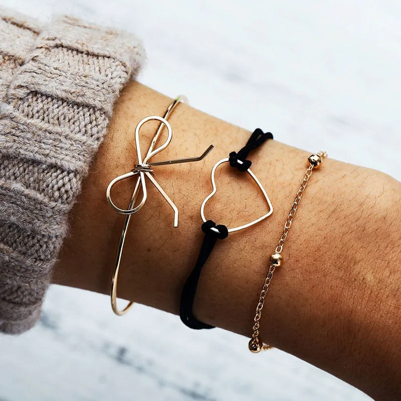 Moon Heart crystal Charm Bangle Bracelet