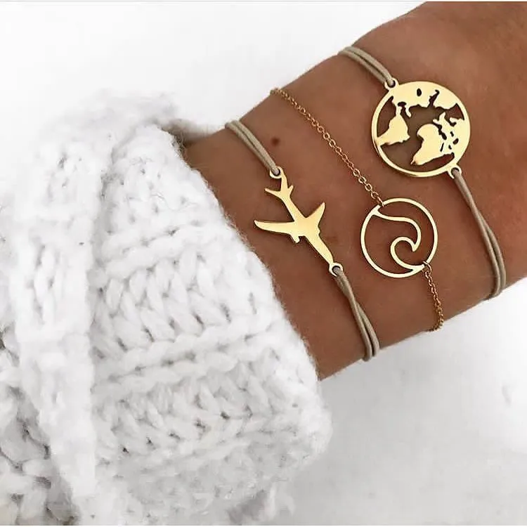 Moon Heart crystal Charm Bangle Bracelet