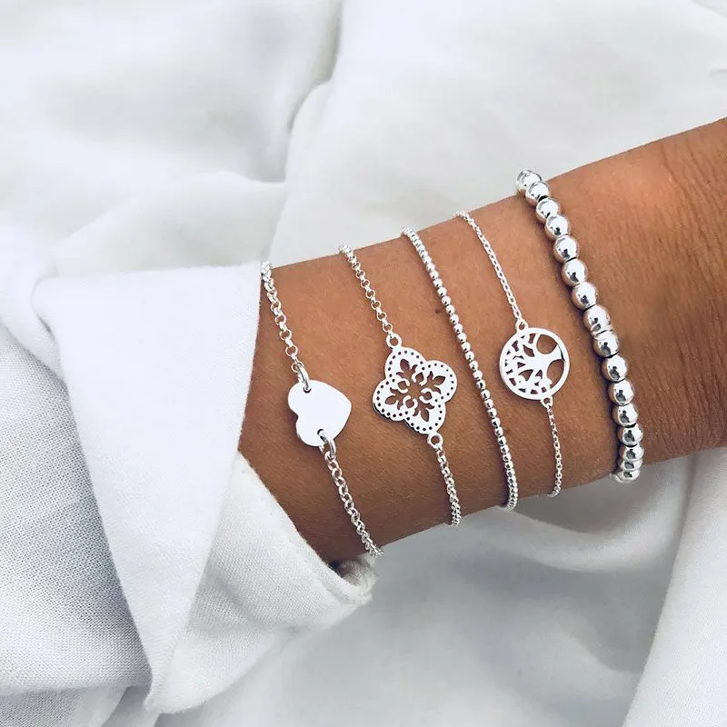Moon Heart crystal Charm Bangle Bracelet