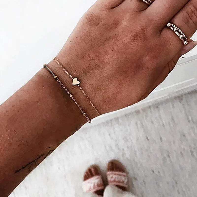 Moon Heart crystal Charm Bangle Bracelet