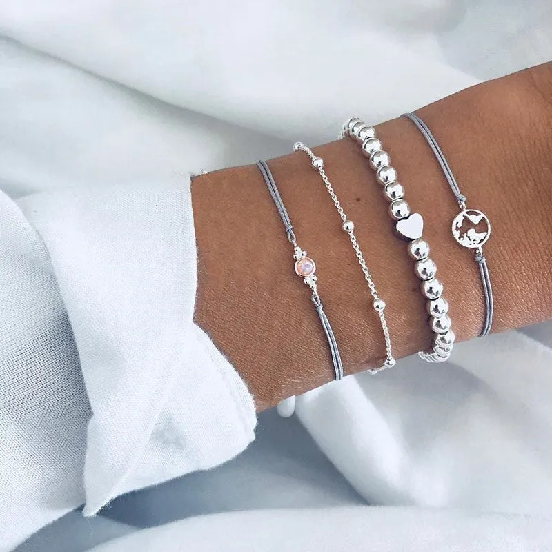 Moon Heart crystal Charm Bangle Bracelet