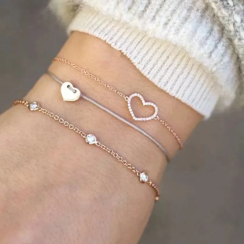 Moon Heart crystal Charm Bangle Bracelet