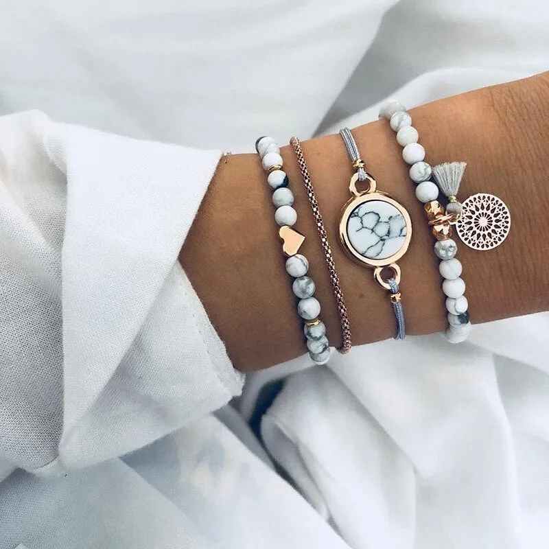 Moon Heart crystal Charm Bangle Bracelet