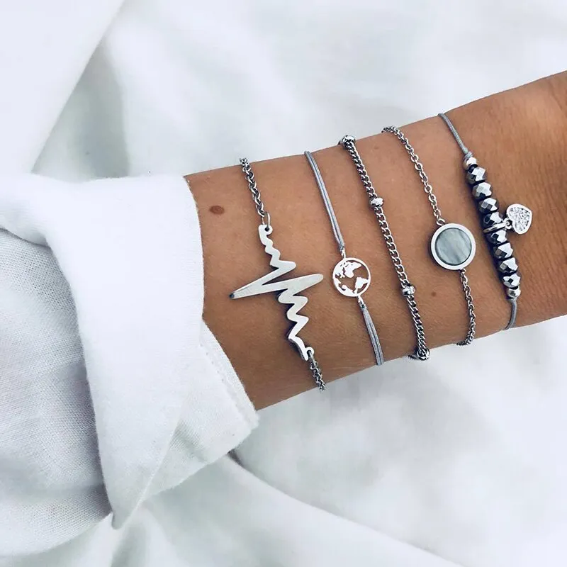 Moon Heart crystal Charm Bangle Bracelet