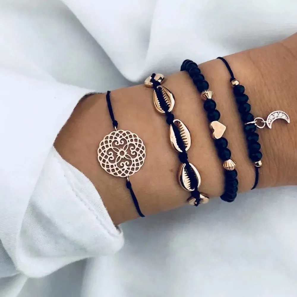 Moon Heart crystal Charm Bangle Bracelet